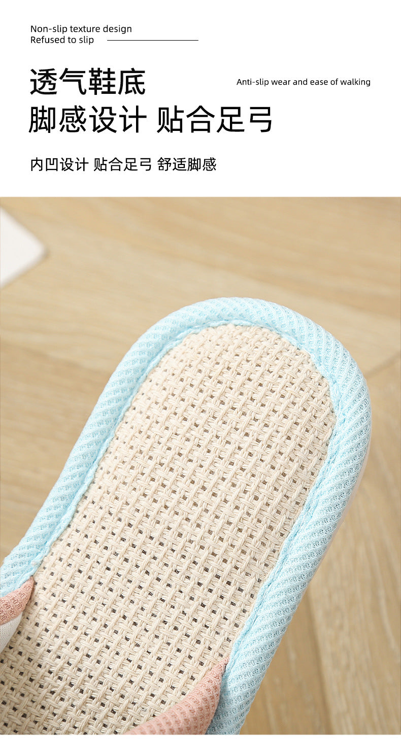 Bear Style Indoor Linen Slippers for Women Summer Home Non-Slip Women's Spring & Fall Seasons Fabric Floor Mops