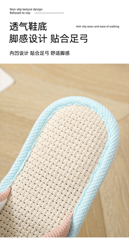 Bear Style Indoor Linen Slippers for Women Summer Home Non-Slip Women's Spring & Fall Seasons Fabric Floor Mops