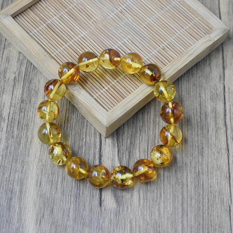 Natural non-optimized Baltic Amber Flower Perer Round Bead Bracelet Pure, Translucent, Warm and Fine Raw Ore Straight Cut