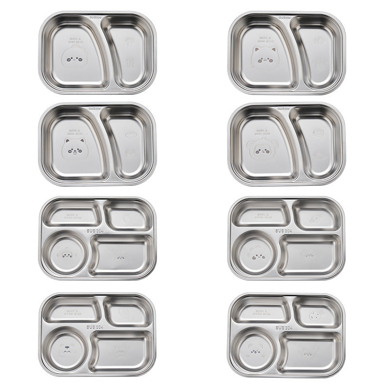 Hongjun Da 304 Stainless Steel Dinner Plate with Cartoon Patterns, Children's Dinner Plate, Kindergarten Divided Plate, Baby Food Plate