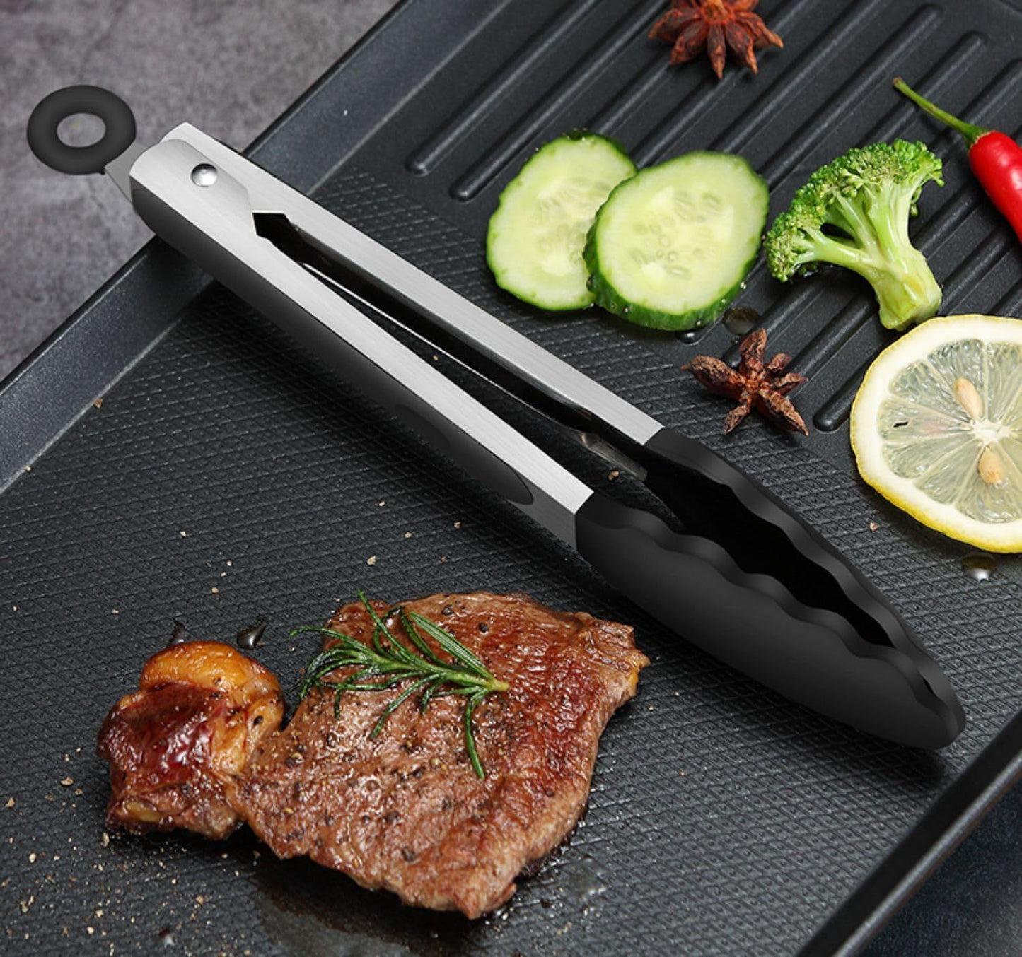 Cross-Border High-Temperature Resistant Steak Grilling Tongs 430 Stainless Steel Anti-Scalding Thickened Barbecue Tongs Kitchen Tools Food Tongs