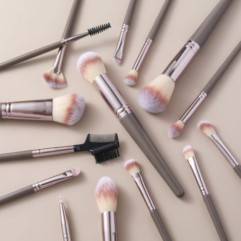 Cross-Border Amazon Same-Style Makeup Brushes for Beginners, 15-Piece Champagne Color Brush Set, Highlighter Brush, Beauty Makeup Supplies
