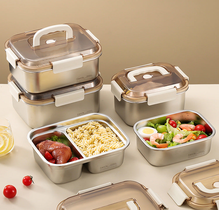 304 Stainless Steel Preservation Box Food Sealed Lunch Box for Microwave Lunch Box Large Capacity Square with Handler