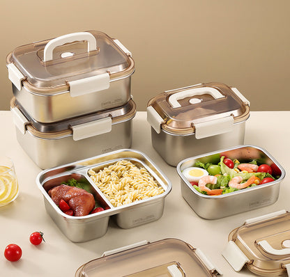 304 Stainless Steel Preservation Box Food Sealed Lunch Box for Microwave Lunch Box Large Capacity Square with Handler