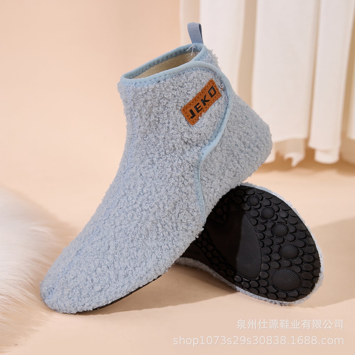 Cross-Border Large Size Shein Winter New Women's Velcro Home Indoor Non-Slip Warm Long Plush Snow Boots