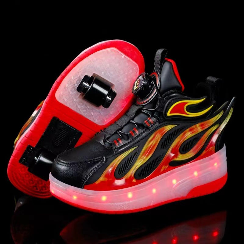 Children's Heelys Shoes, Retractable and Lighted, Boys' Flying Shoes with Wheels, Primary School Students' Roller Skate Shoes