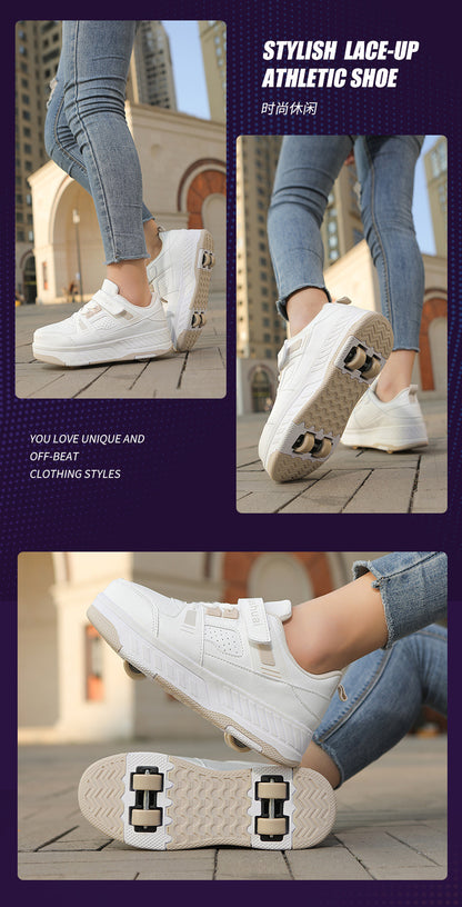 New heloo shoes two-wheel roller shoes children with wheels shoes girls skates student deformation shoes wholesale