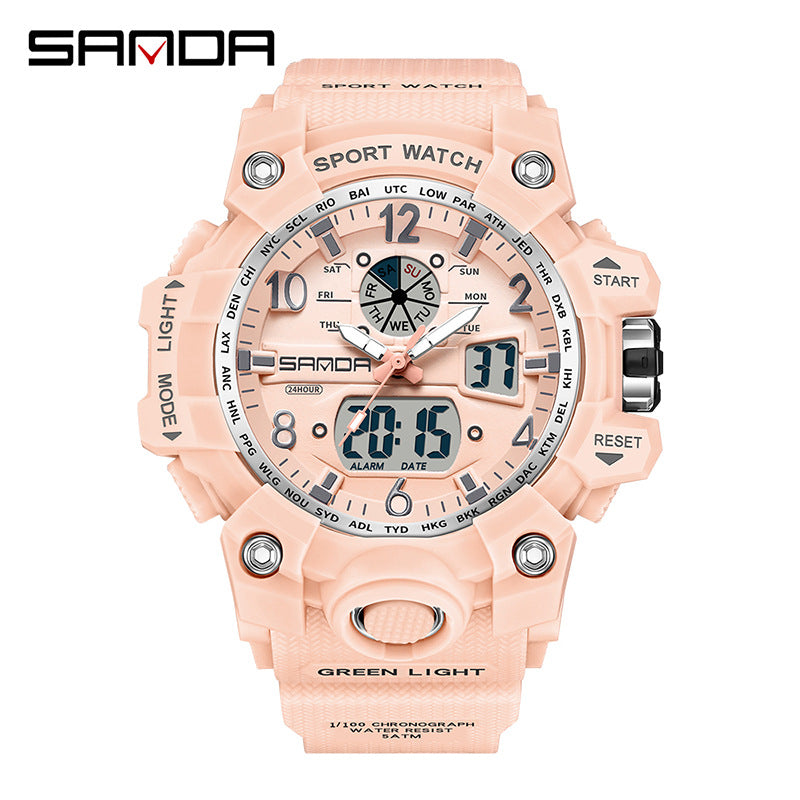 Sanda Hot-Selling Watch Korean Version Student Party Multi-Functional Waterproof Alarm Clock Electronic Watch Cool Dual Display Luminous Sports Watch by PDG ibma