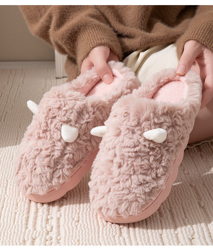 Winter Cotton Slippers Cute Women's Ears Men's Couple Home Indoor Warm Confinement Shoes Non-Slip Plush Plush Slippers