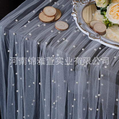 Amazon Pearl Tulle Lace Table Runner Wedding Party Outdoor Decoration Tablecloth Amazon Manufacturer Supply