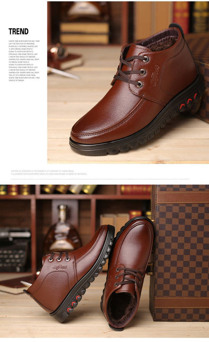 Winter cotton shoes men's leather fleece-lined thick warm high-top non-slip soft bottom middle-aged and elderly cotton shoes dad shoes