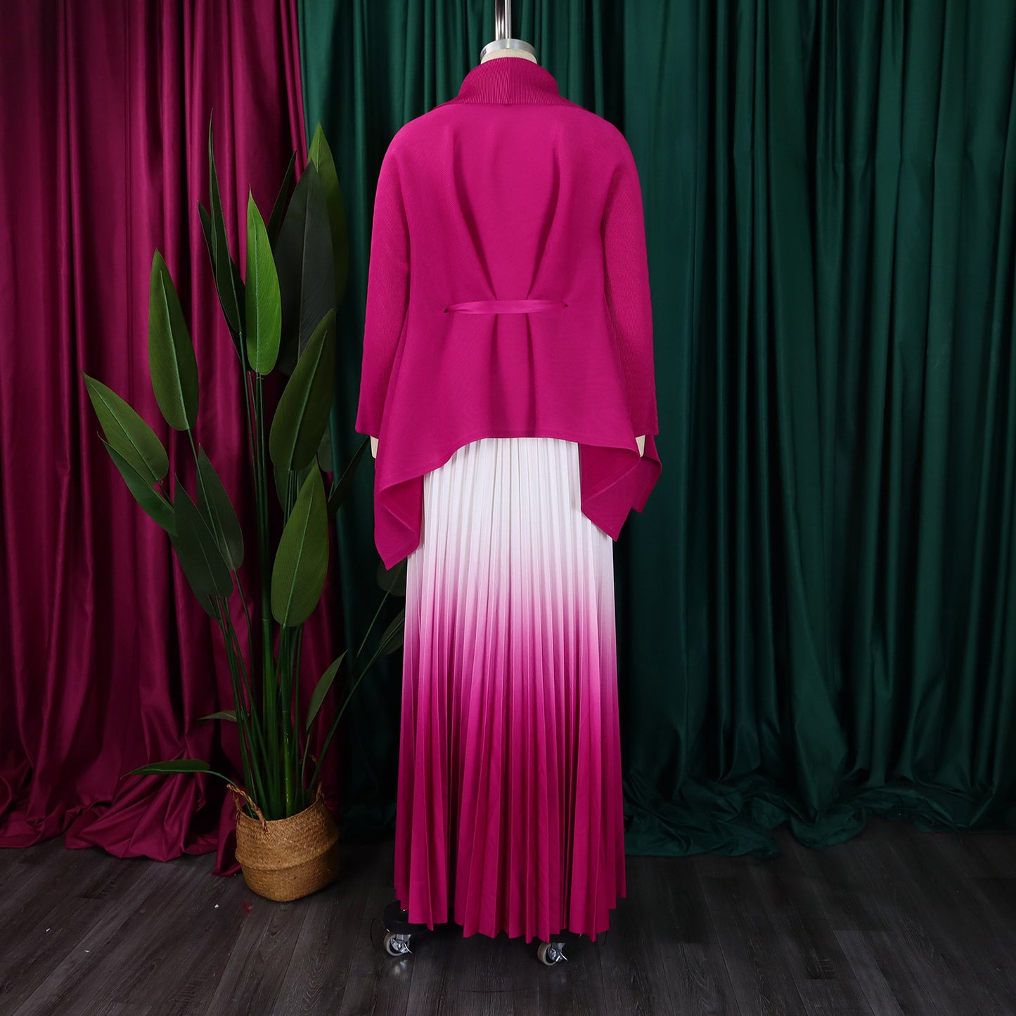 C8610 African plus size Women's Spring New Fashion Strap Bat Sleeve Top Gradient Color-changing Skirt Two-piece Set
