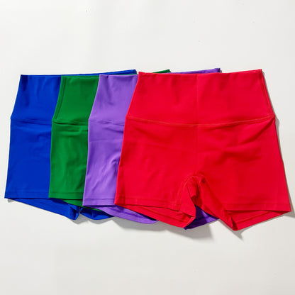 New Nude High-Waist Brushed Shorts Yoga Wear Nylon Shorts Women's Tight Yoga Three-Point Sports Shorts Peach