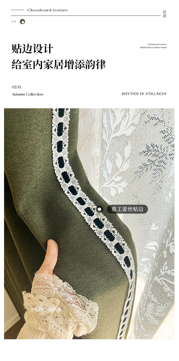 Ankra Brown Shading Bedroom Curtain New Full Shading Living Room High-Level Light Luxury Chenille Cream Curtain