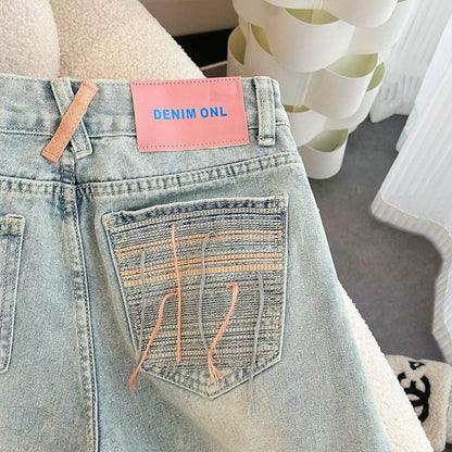 Summer 2023 New High Waist Slimming Design Sense Ripped Wide Leg Denim Shorts Women's Pants All-match Hot Pants