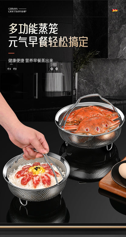 304 Stainless Steel Steamer Dense Hole Draining Basket Vegetable Washing Basket Steaming Lattice Electric Rice Cooker Rice Soup Separation Water Resistant Steaming Rack Steaming Drawer
