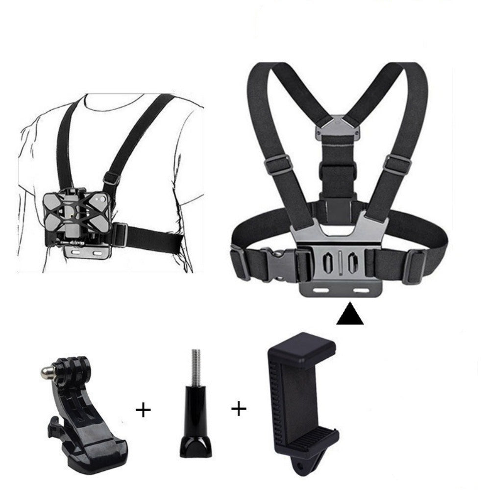 Head-mounted mobile phone fixed bracket riding first-person perspective shooting bracket sports camera motorcycle riding chest strap