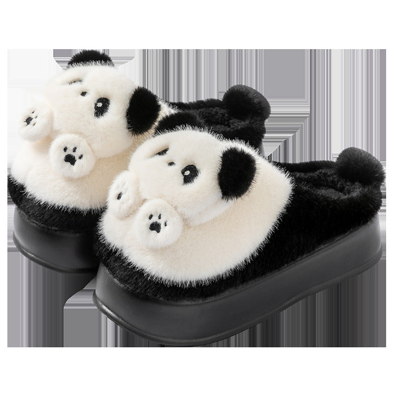Thick-Soled High-Heeled Cotton Slippers for Women's Home, Cute Bear Girl's Heart Heightening Slippers, Winter Warm and Non-Slip Outer Wear