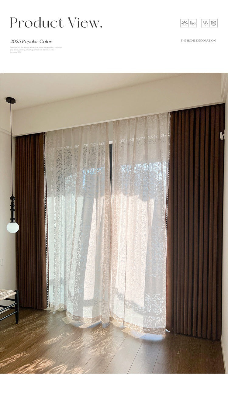 Ankra Brown Shading Bedroom Curtain New Full Shading Living Room High-Level Light Luxury Chenille Cream Curtain