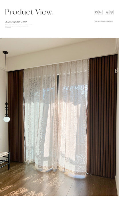 Ankra Brown Shading Bedroom Curtain New Full Shading Living Room High-Level Light Luxury Chenille Cream Curtain