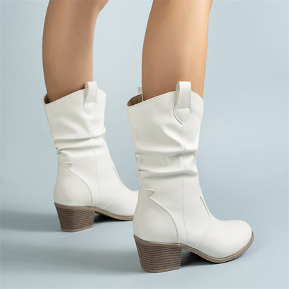 Boots Pleated One-Foot High Heel Mid-Helper Western Cowboy Women's Boots Mid-Helper Boots Fashion Women's Boots