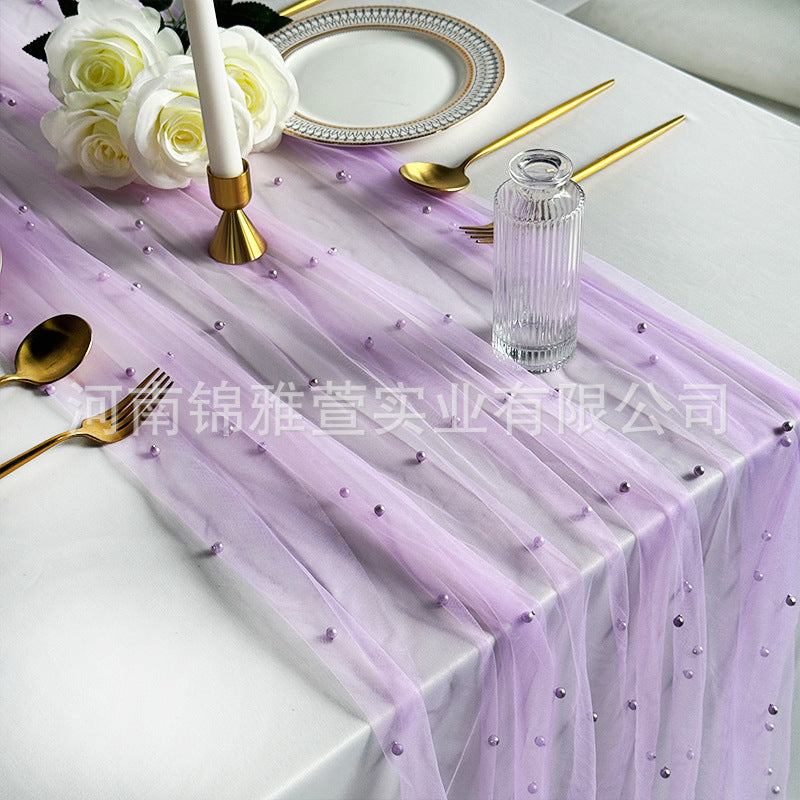 Amazon Pearl Tulle Lace Table Runner Wedding Party Outdoor Decoration Tablecloth Amazon Manufacturer Supply
