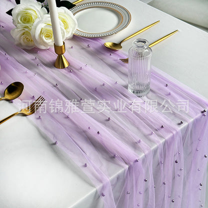 Amazon Pearl Tulle Lace Table Runner Wedding Party Outdoor Decoration Tablecloth Amazon Manufacturer Supply