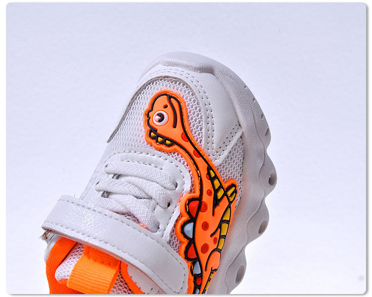 Spring New Style Dinosaur Led Light Sneakers for Boys and Girls Spring & Fall New Mesh Breathable Casual Light Shoes for Children and Middle-Aged Children