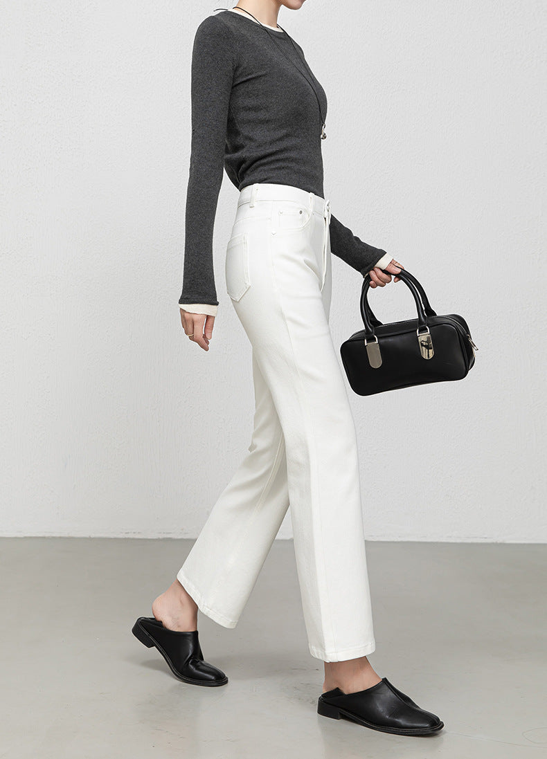 Miaoyu Nine-Point Flared Pants for Women, High-Waisted, Slimming, Nine-Point Jeans, Spring 2026, Four-Way Stretch Bell-Bottom Pants