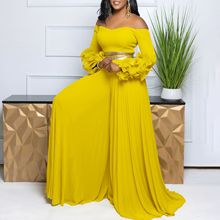 C8610 African plus size Women's Spring New Fashion Strap Bat Sleeve Top Gradient Color-changing Skirt Two-piece Set