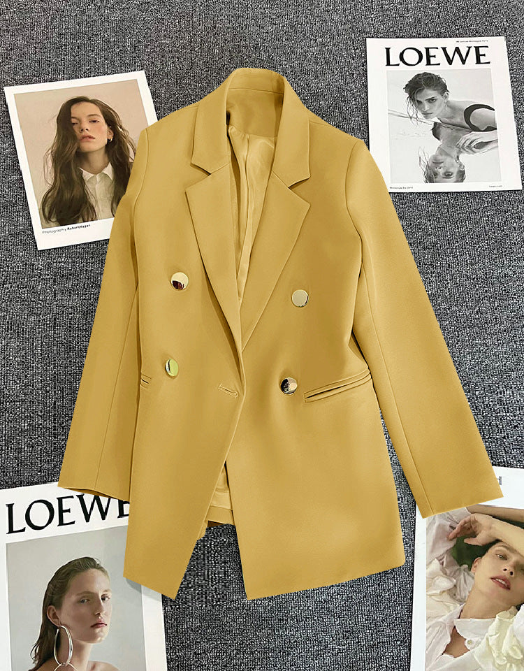 Green Metal Buckle Korean Style 2024 Spring and Autumn New Milk White Suit Jacket Women's Casual All-match High-end Suit