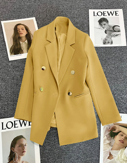 Green Metal Buckle Korean Style 2024 Spring and Autumn New Milk White Suit Jacket Women's Casual All-match High-end Suit