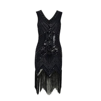 S-4Xl Amazon Wish Real Shot 1920S Retro Sequin Dress Handmade Beaded Tassel Plus Size Evening Dress