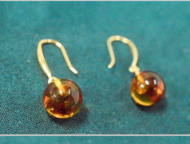 Amber Beeswax Earrings Light Luxury High-end Women's Earrings New Chinese Style National Style Ear Studs Popular Style Natural Real Jewelry