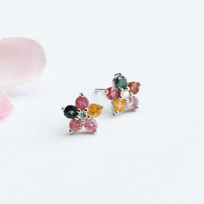 Guan Yu S925 Silver Needle Natural Tourmaline Earrings Flower Ear Hooks Gemstone Factory Wholesale Dropshipping S2053101