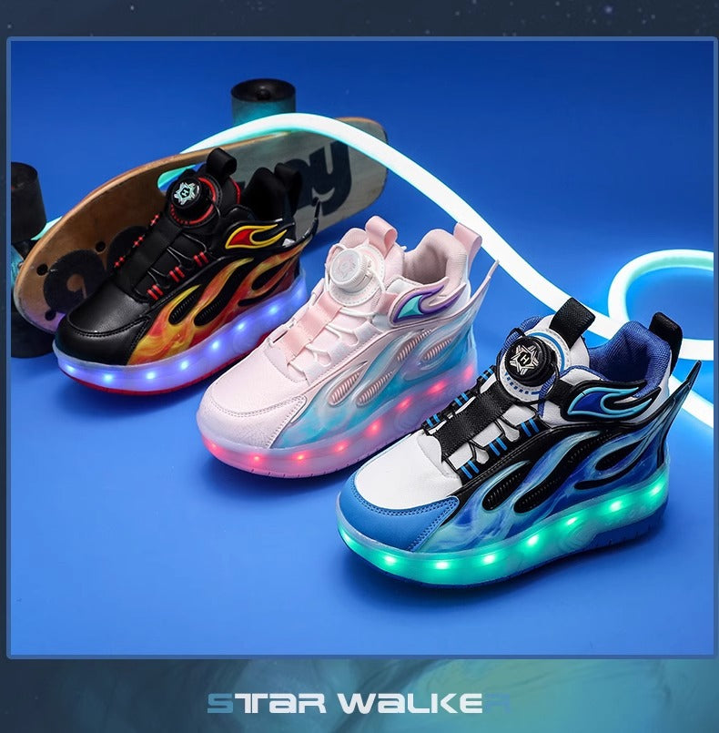 Children's Heelys Shoes, Retractable and Lighted, Boys' Flying Shoes with Wheels, Primary School Students' Roller Skate Shoes