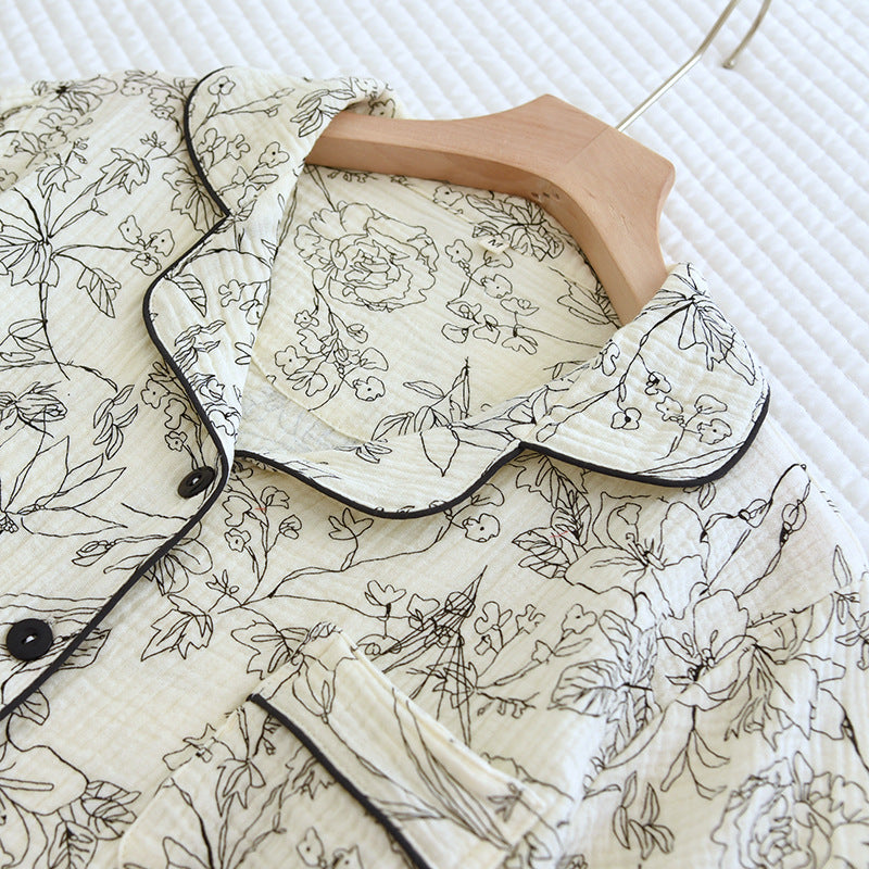 New pajamas women's summer cool pure cotton crepe vest suit outdoor home wear summer wholesale