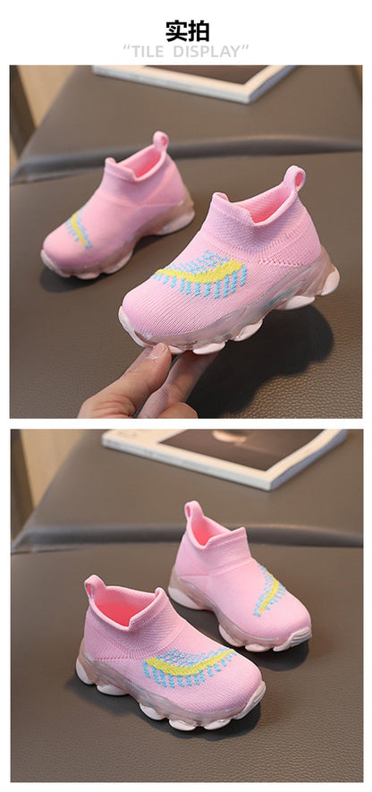 Spring LED lights men's and women's children's shoes factory direct breathable fly woven socks shoes luminous sports shoes spot