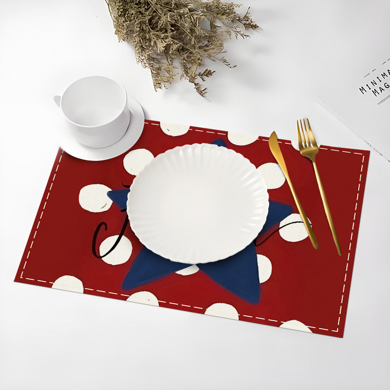 JIT Cross Border Independence Day Placemat Amazon New Linen Printed Placemat Star Flag Dining Table Decorative Placemat