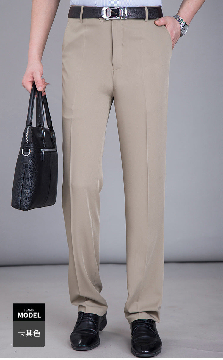 2025 New Summer Thin Mulberry Silk Middle-Aged Business Casual Straight Loose Wrinkle-Free Men's Pants