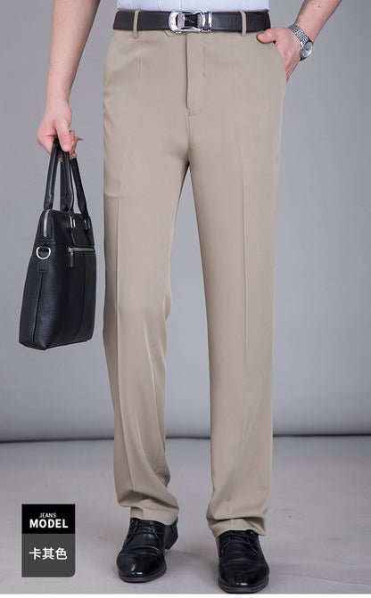 2025 New Summer Thin Mulberry Silk Middle-Aged Business Casual Straight Loose Wrinkle-Free Men's Pants