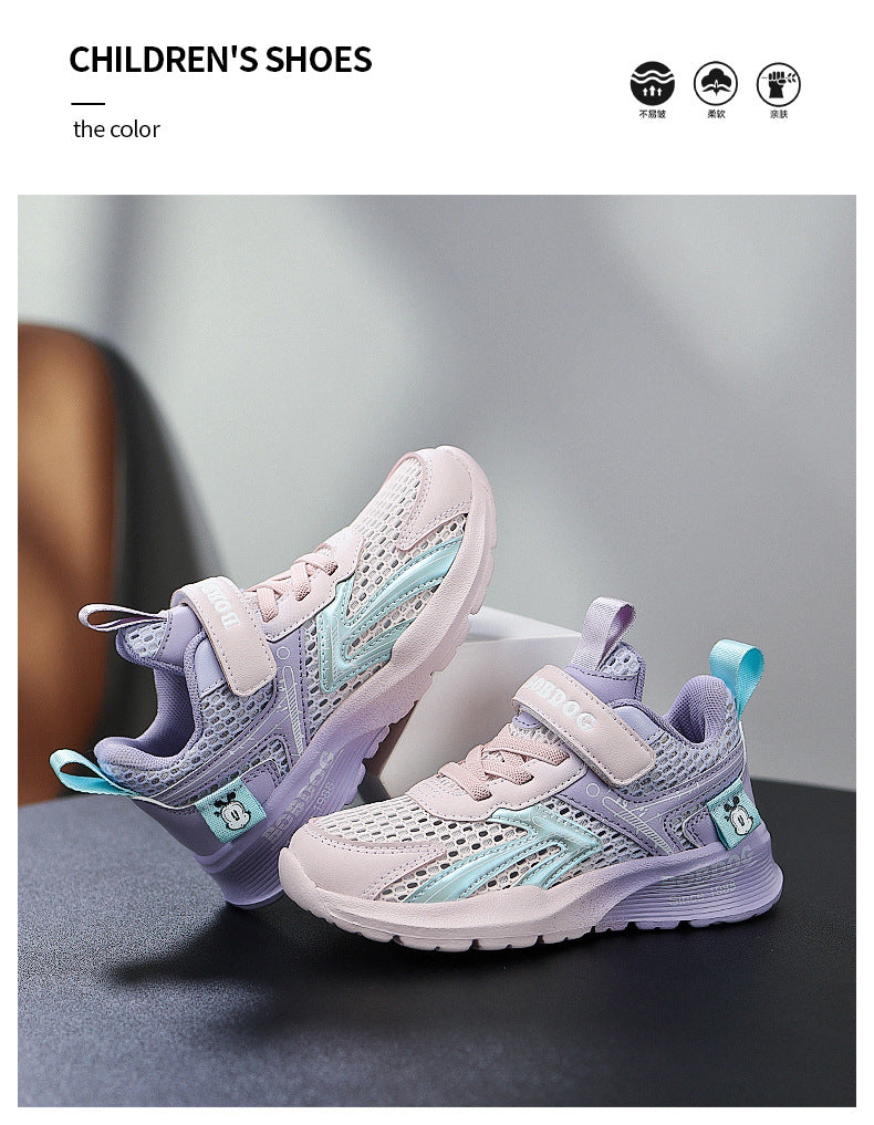 Babu bean children's shoes boys sneaker summer 2025 new hollow single mesh breathable mesh shoes big children's shoes