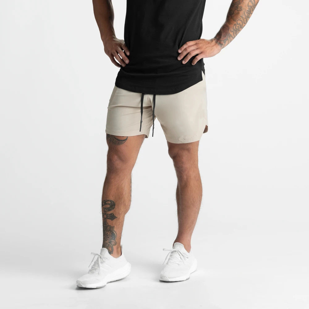 Crazy muscle men's shorts single layer woven quick-drying solid color running fitness sports casual American fifth pants