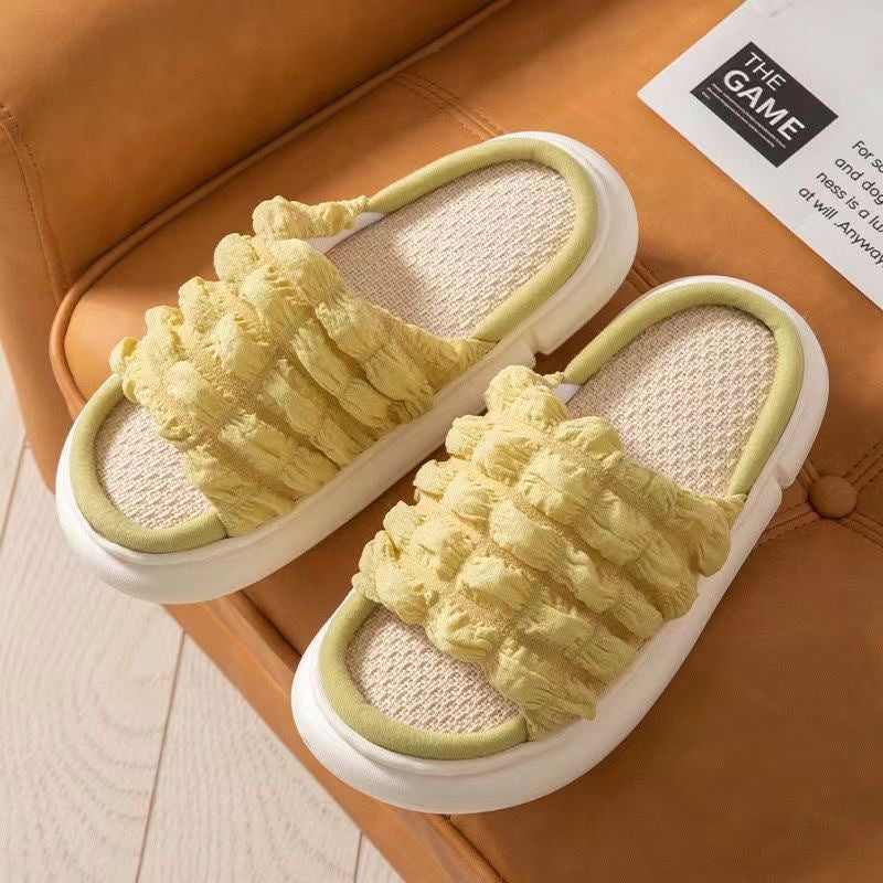 Japanese Linen Slippers for Women Spring & Fall Home Indoor Puff Cotton and Linen Silent Non-Slip Thick-Soled Bathroom Slippers for Men Wholesale