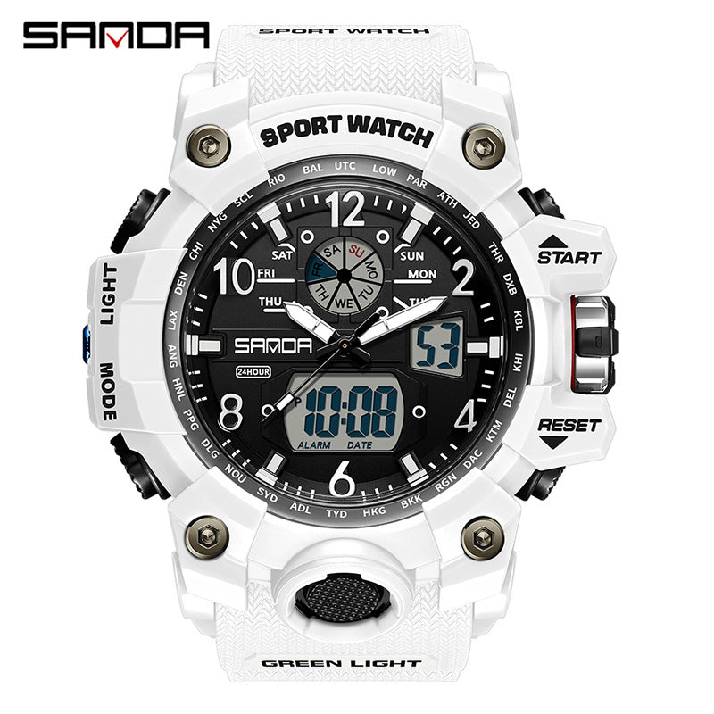 Sanda Hot-Selling Watch Korean Version Student Party Multi-Functional Waterproof Alarm Clock Electronic Watch Cool Dual Display Luminous Sports Watch by PDG ibma