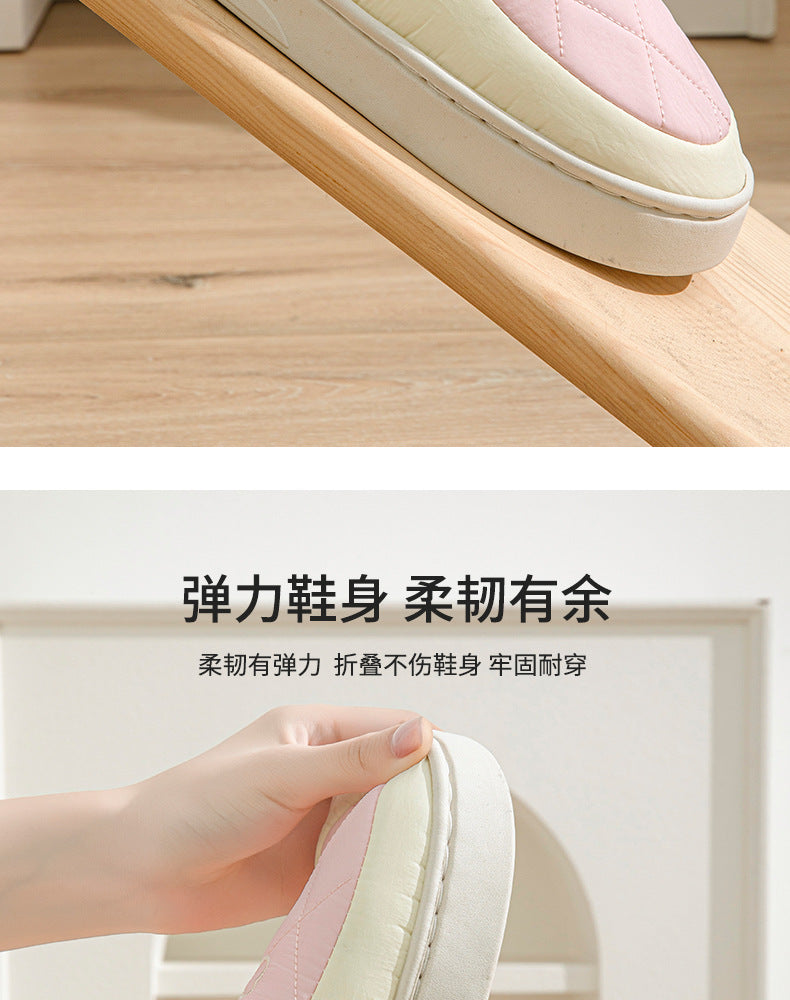 Winter Cotton Slippers for Women, Non-Slip, Warm and Velvet, Couple Style Indoor Cartoon Furry Shoes, Half-Pack Heel Home Shoes for Men