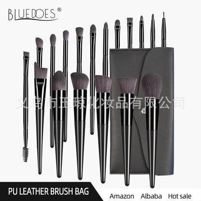 Cross-Border Popular Makeup Brushes 18 Pieces Champagne Color Wooden Handle Set Brushes Eye Shadow Brush Cosmetic Bag Beauty Tools Wholesale