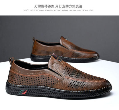 [Broken Size Processing] Leather Shoes Men's Genuine Leather Hole Shoes Dad Shoes Summer Soft Bottom Breathable Lazy Bean Shoes