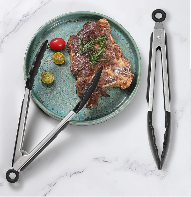 Cross-Border High-Temperature Resistant Steak Grilling Tongs 430 Stainless Steel Anti-Scalding Thickened Barbecue Tongs Kitchen Tools Food Tongs