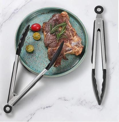 Cross-Border High-Temperature Resistant Steak Grilling Tongs 430 Stainless Steel Anti-Scalding Thickened Barbecue Tongs Kitchen Tools Food Tongs